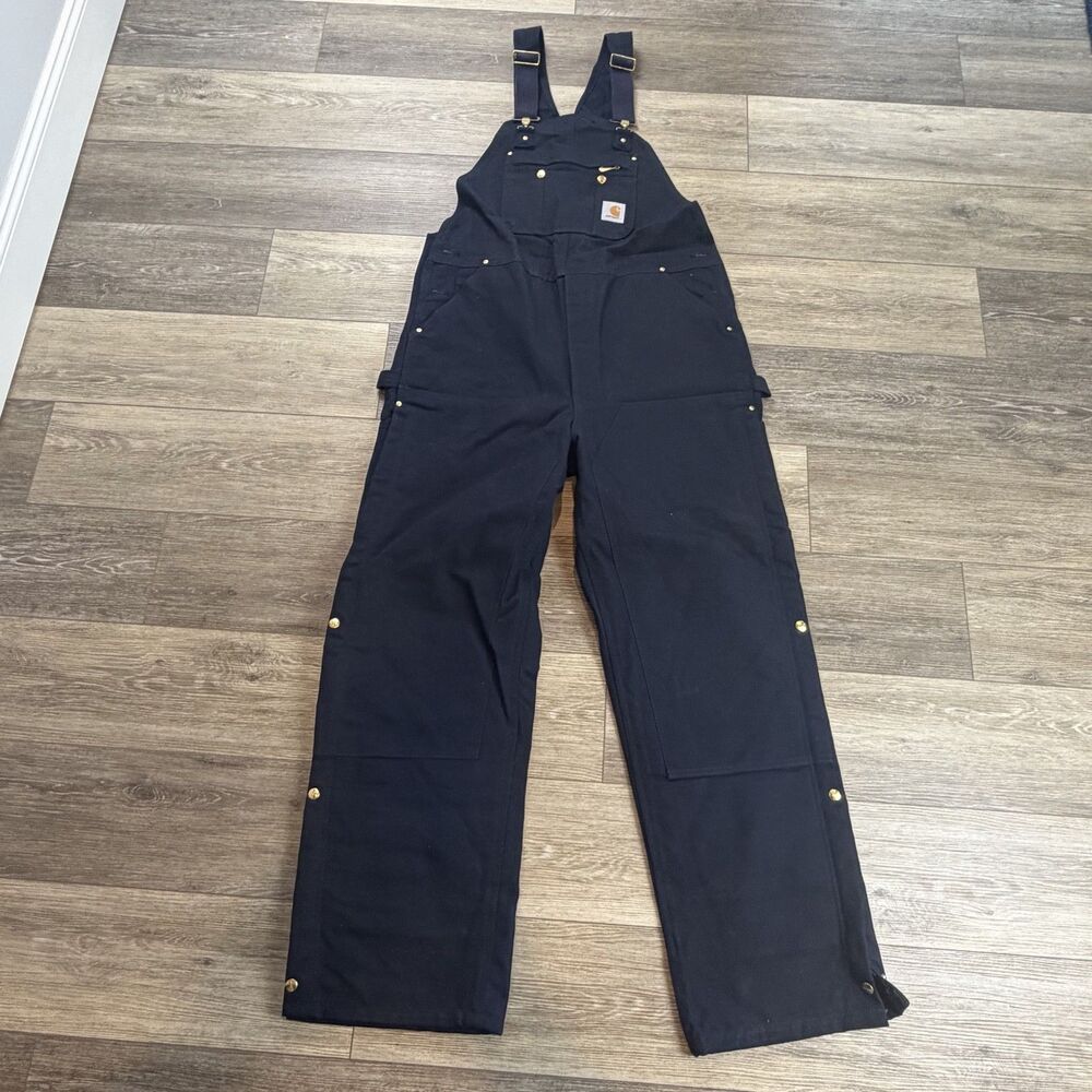 Carhartt Bib Overalls Mens 40x34 Blue Duck Canvas Insulated Workwear R41 DNY